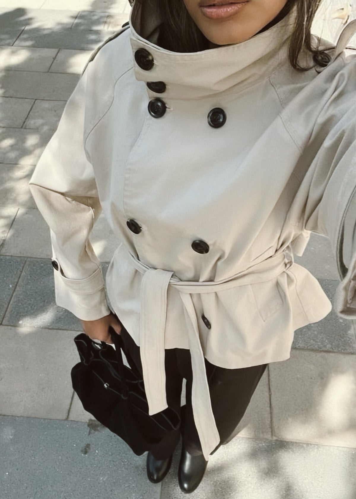 Funnel Neck Trench Coat In Beige