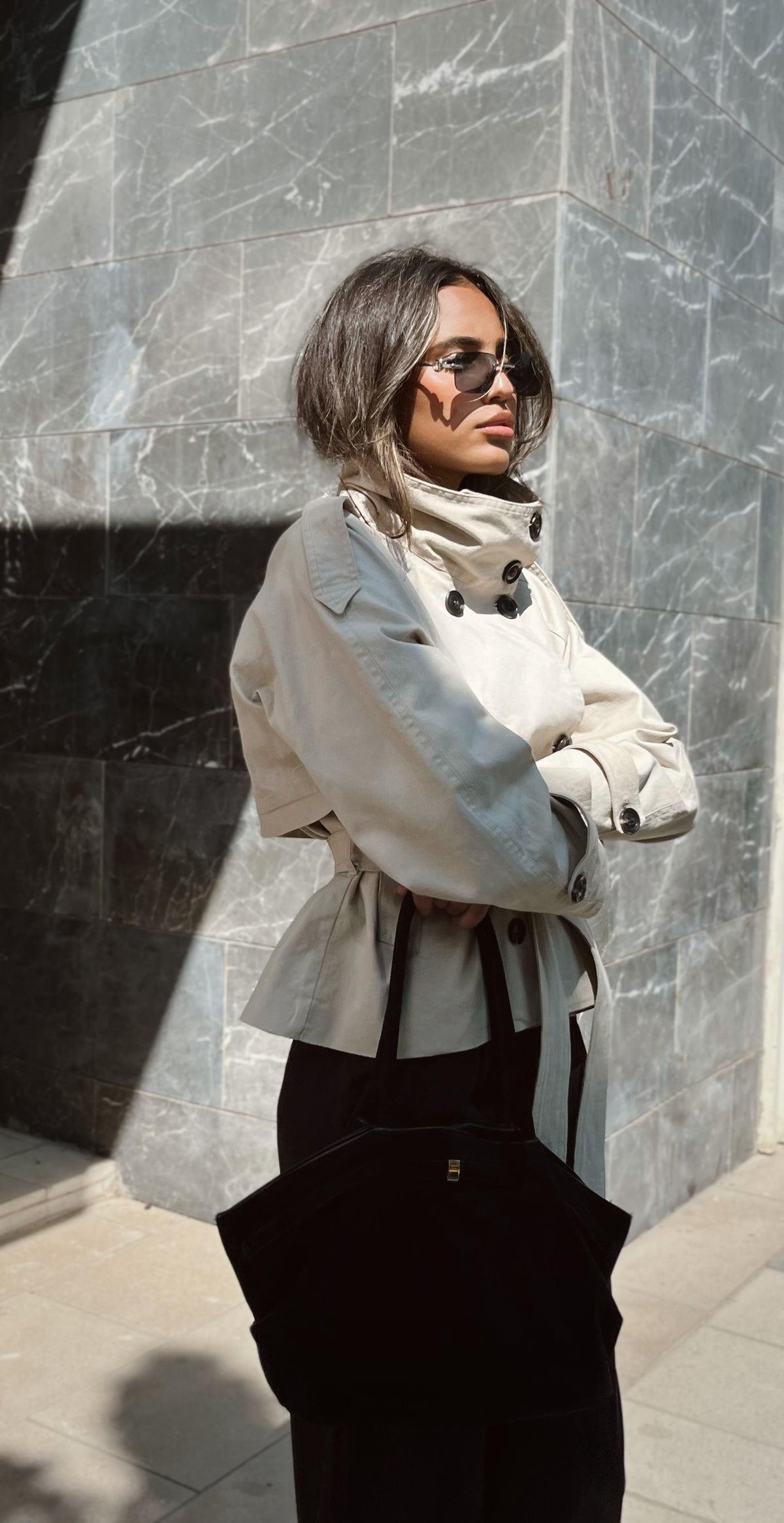 Funnel Neck Trench Coat In Beige